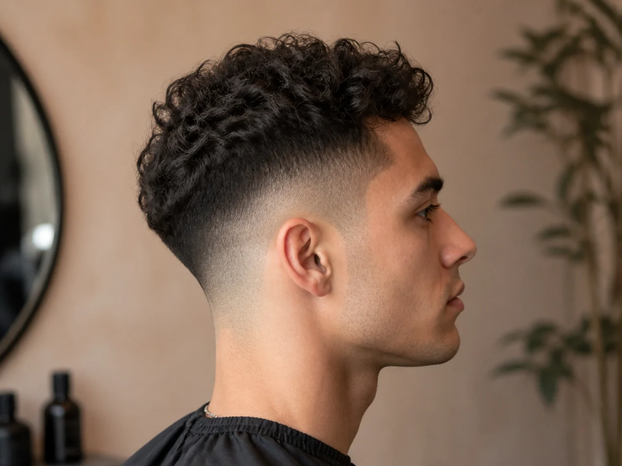 High taper fade with minimal hair at the sides