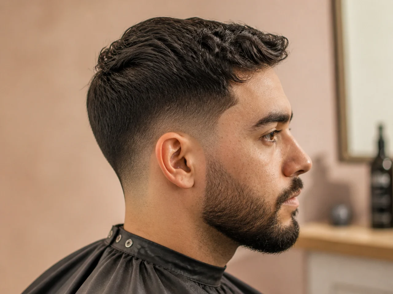 Low taper fade with forward-styled length disguising the temples