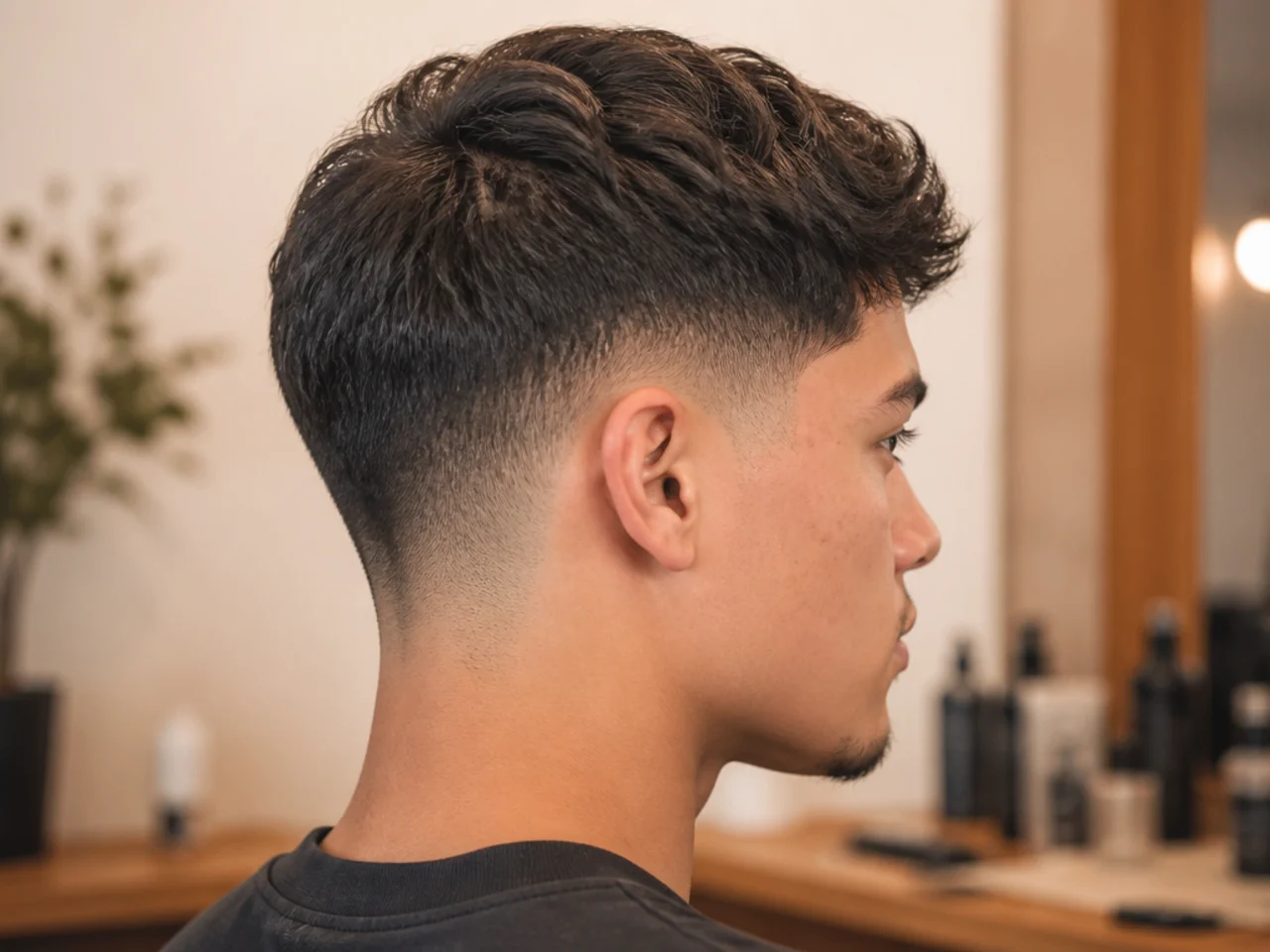 A low taper fade at three weeks of growth showing a soft blend