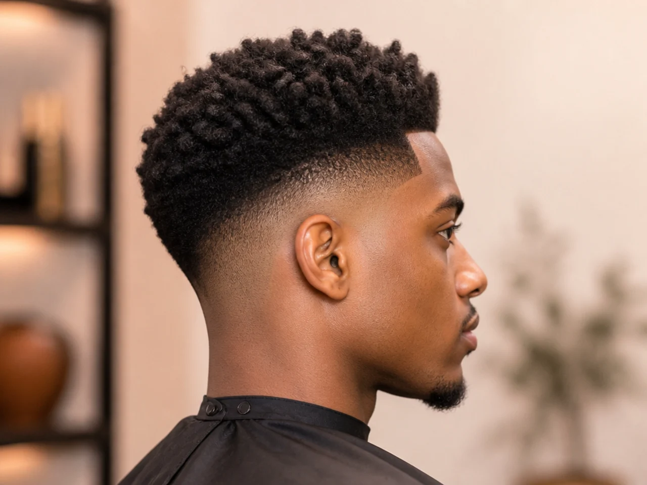 High taper fade on 4C hair with a sharply defined shape