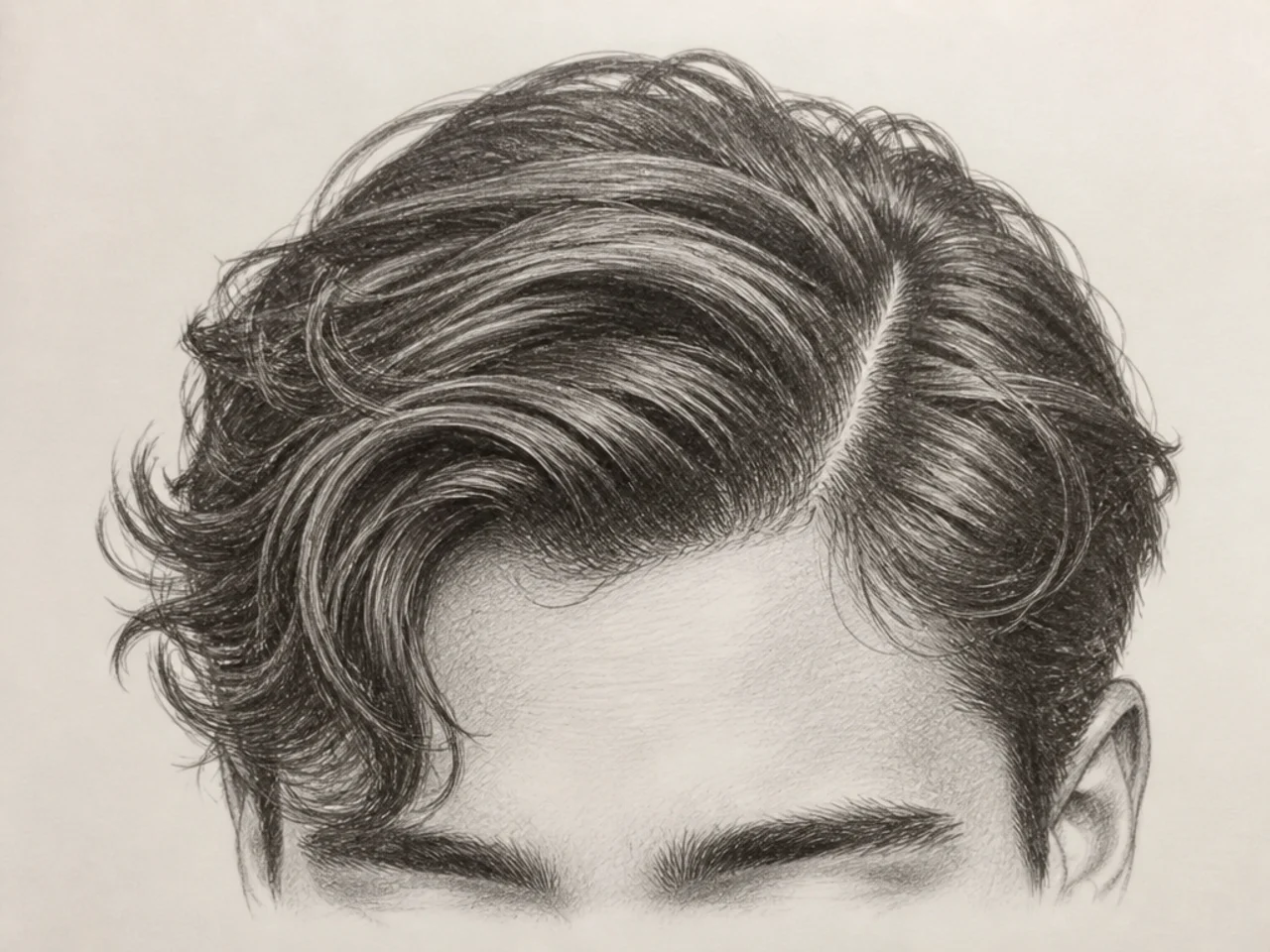Wavy male hair with a side parting