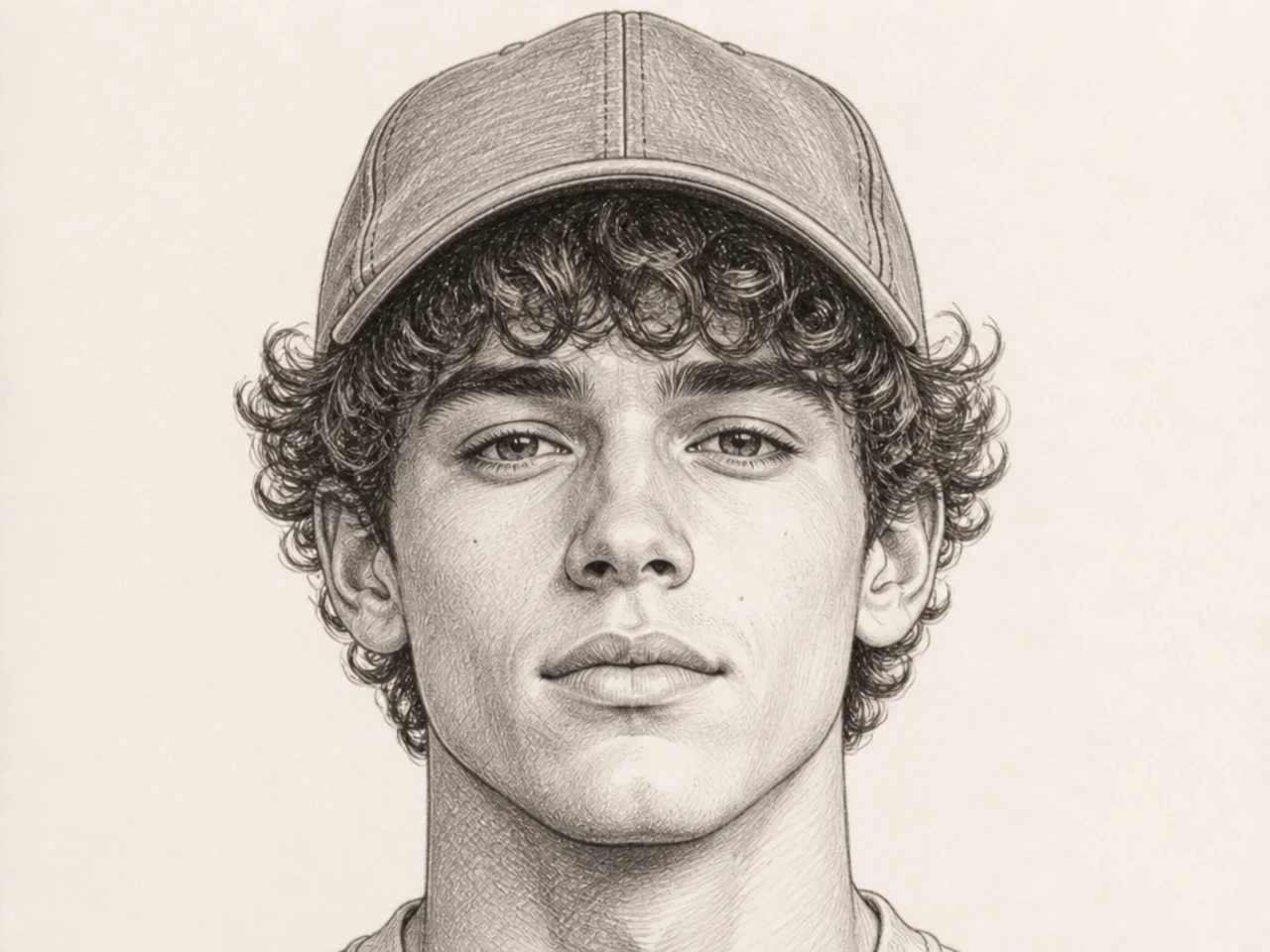 Curly hair worn under a cap