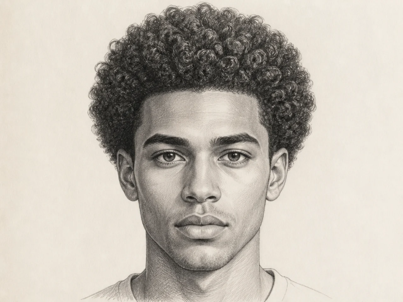 A medium-height afro with a clear hairline