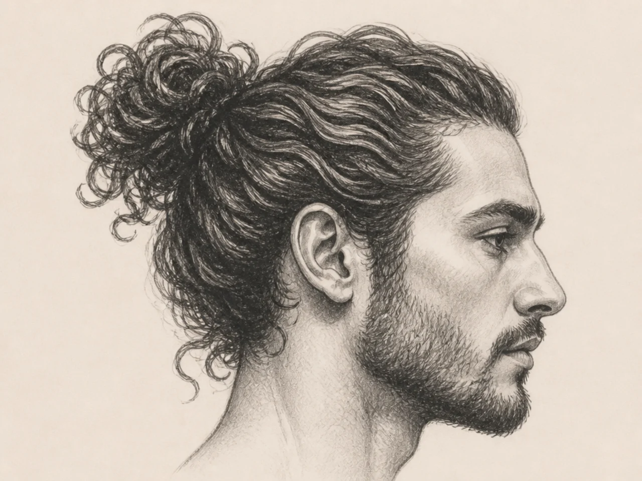 A curly man bun
