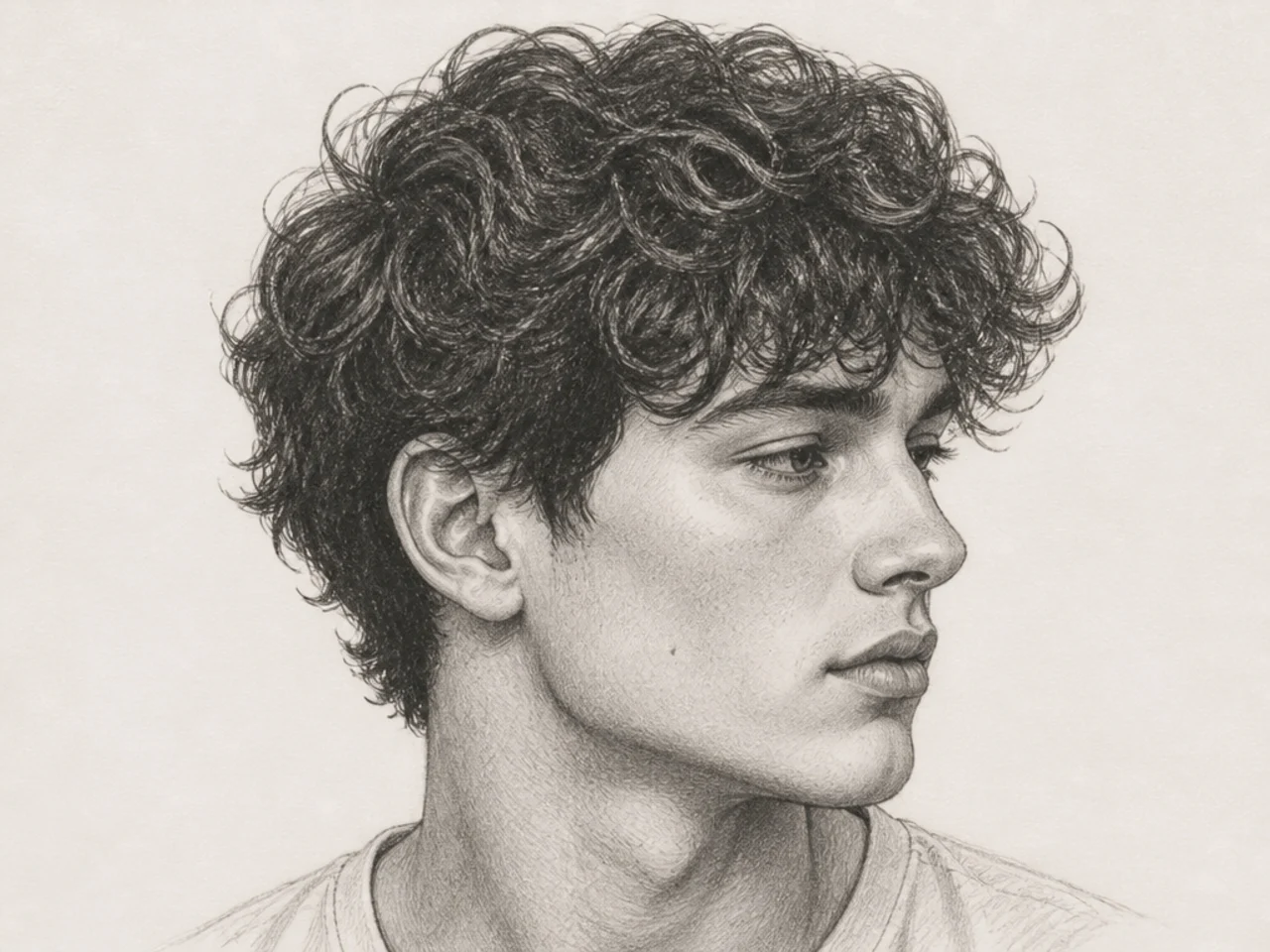 A finished male curly hair drawing