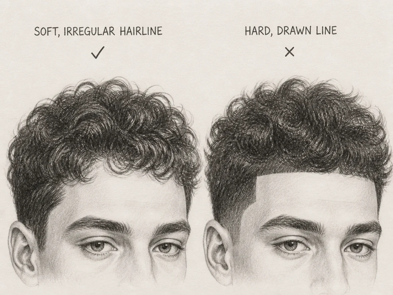 A soft irregular hairline beside a hard drawn line