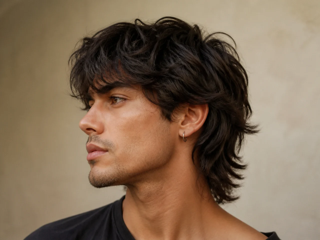 A male wolf cut with a tapered neckline