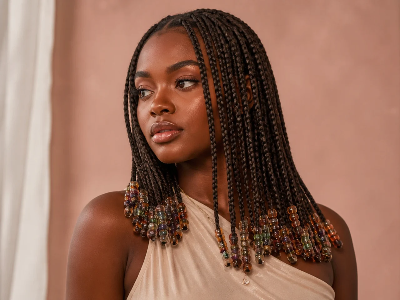 Coloured glass beads on medium braids