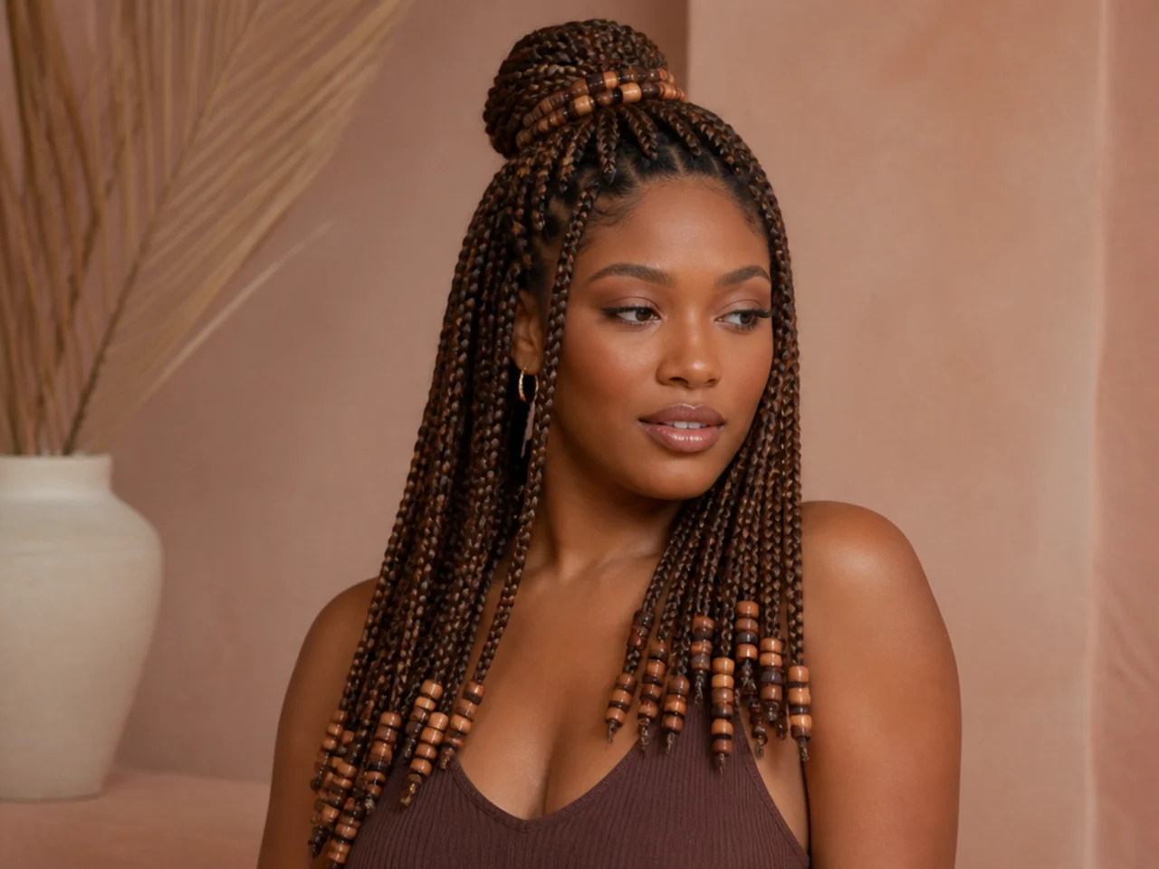 Beaded medium braids worn half up