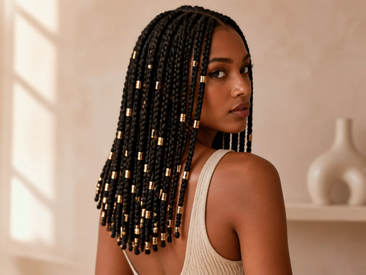 Gold beads on every braid of a medium set