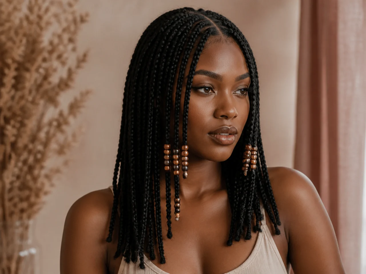 Beads on the front section of medium braids