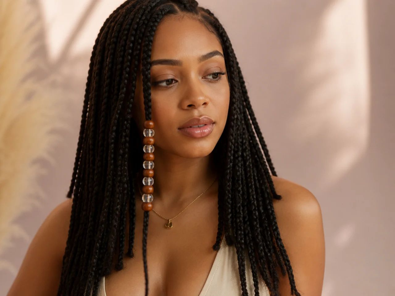 Several beads stacked on one medium braid