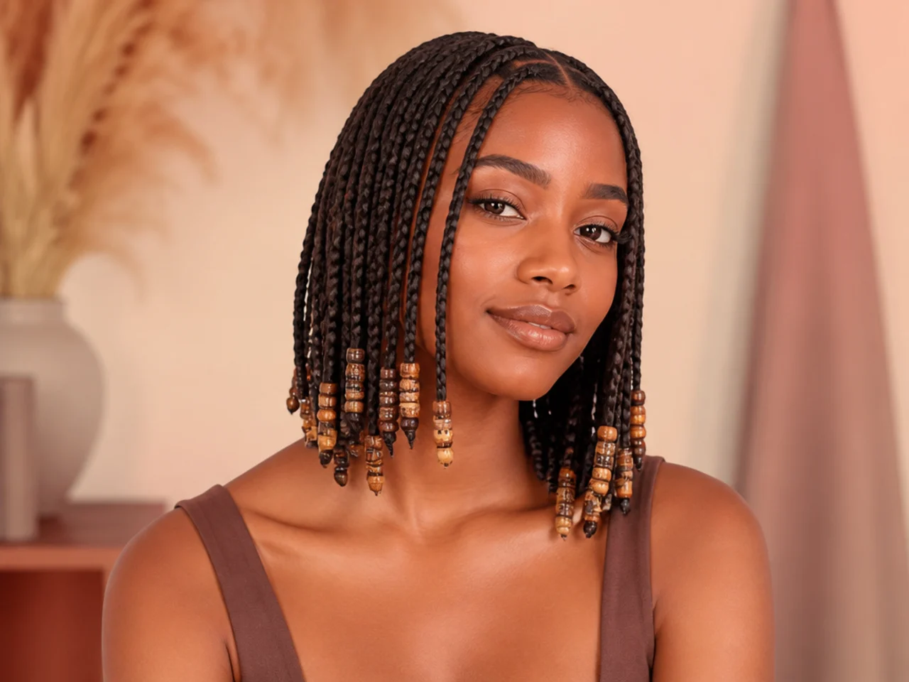 Beads on a medium braid bob