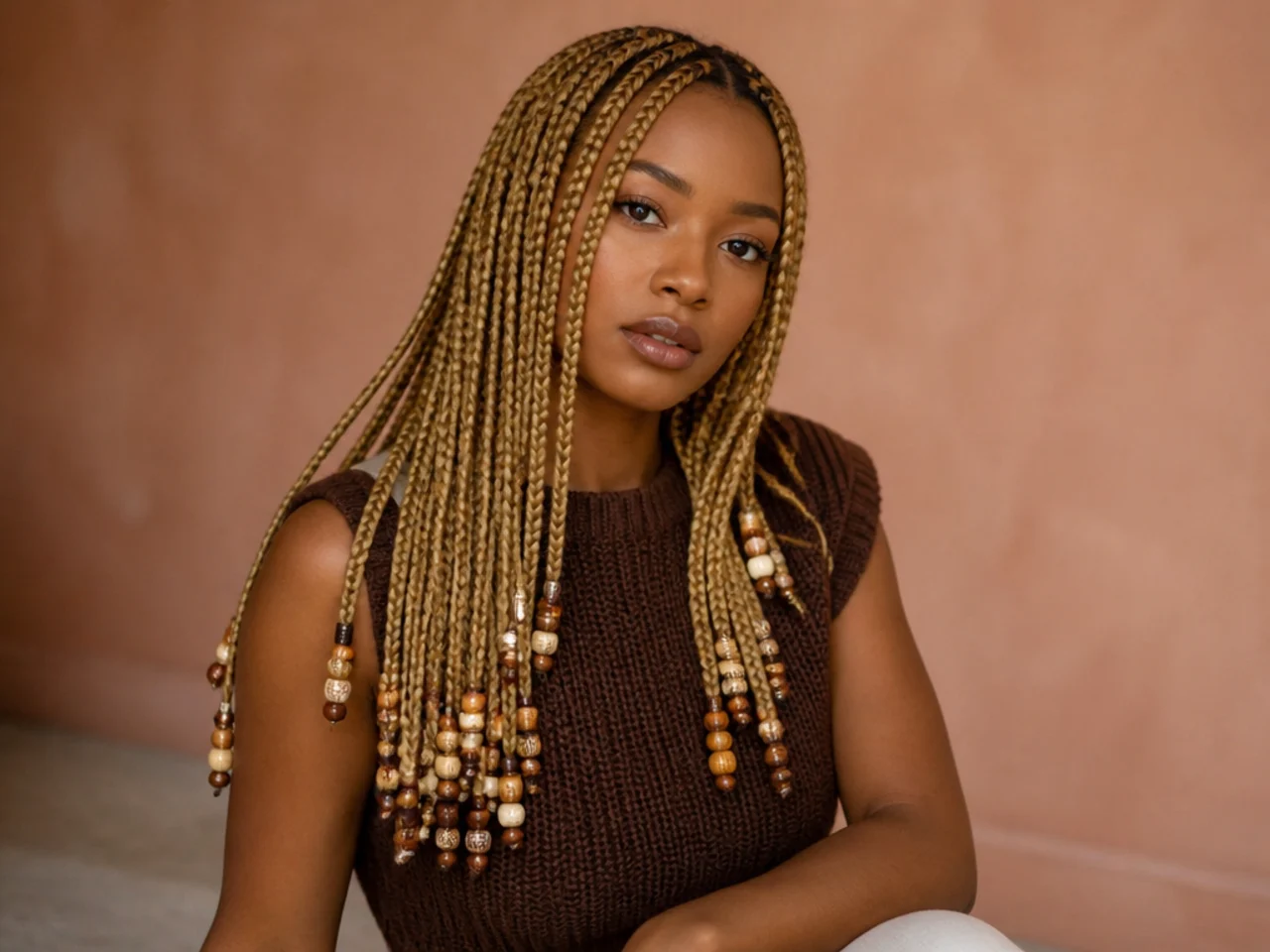 Beads on blonde medium knotless braids