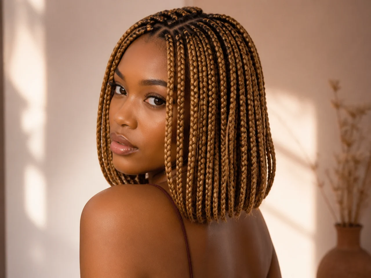 Honey blonde medium braid bob