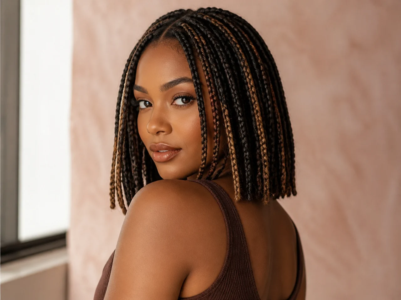 Medium braid bob with scattered highlights