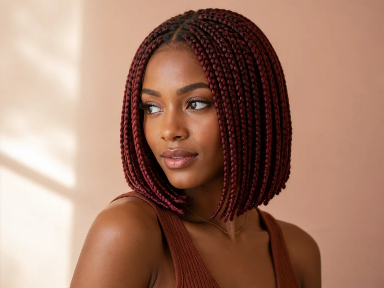 Burgundy medium braid bob