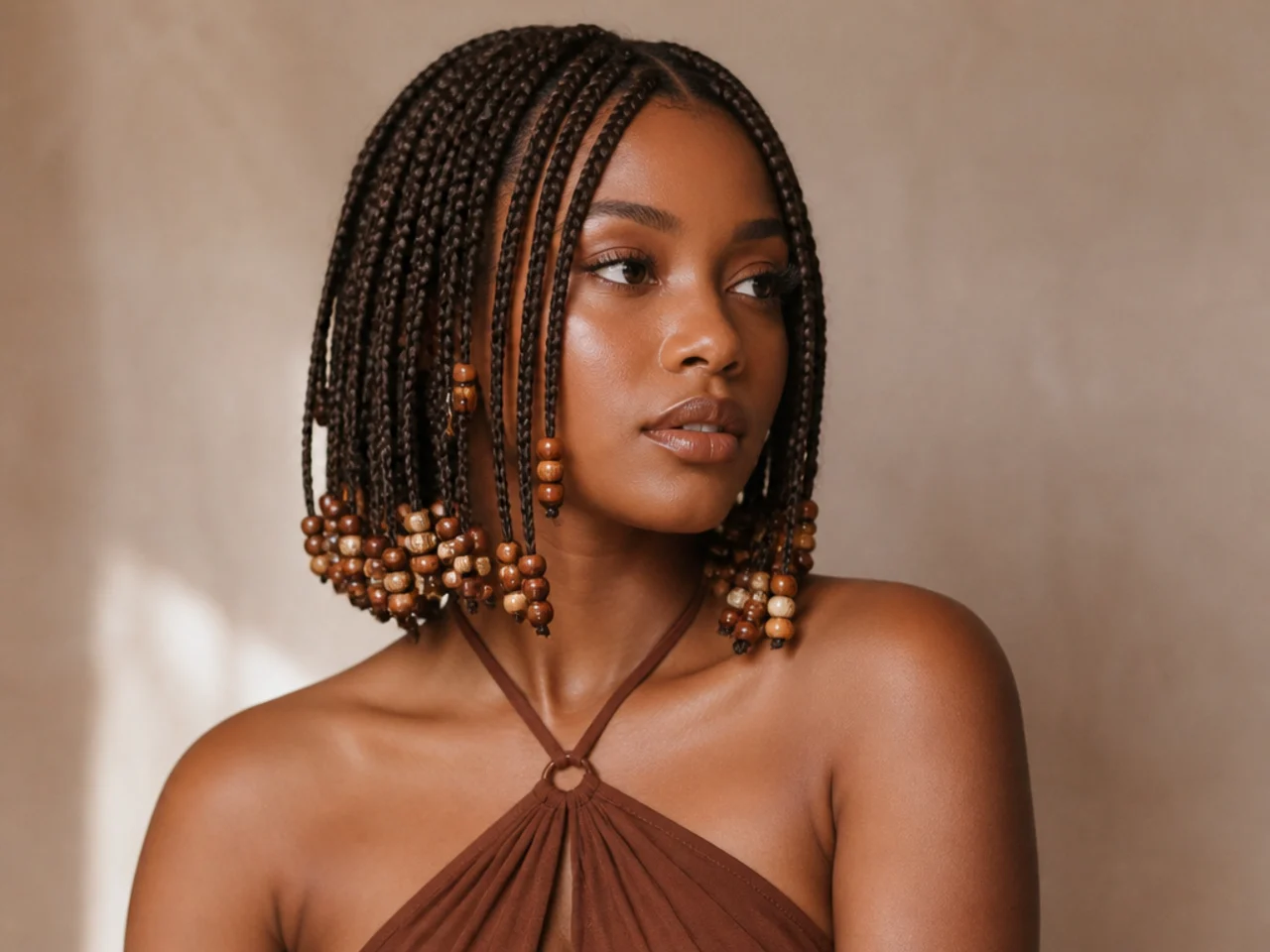 Medium braid bob finished with beads