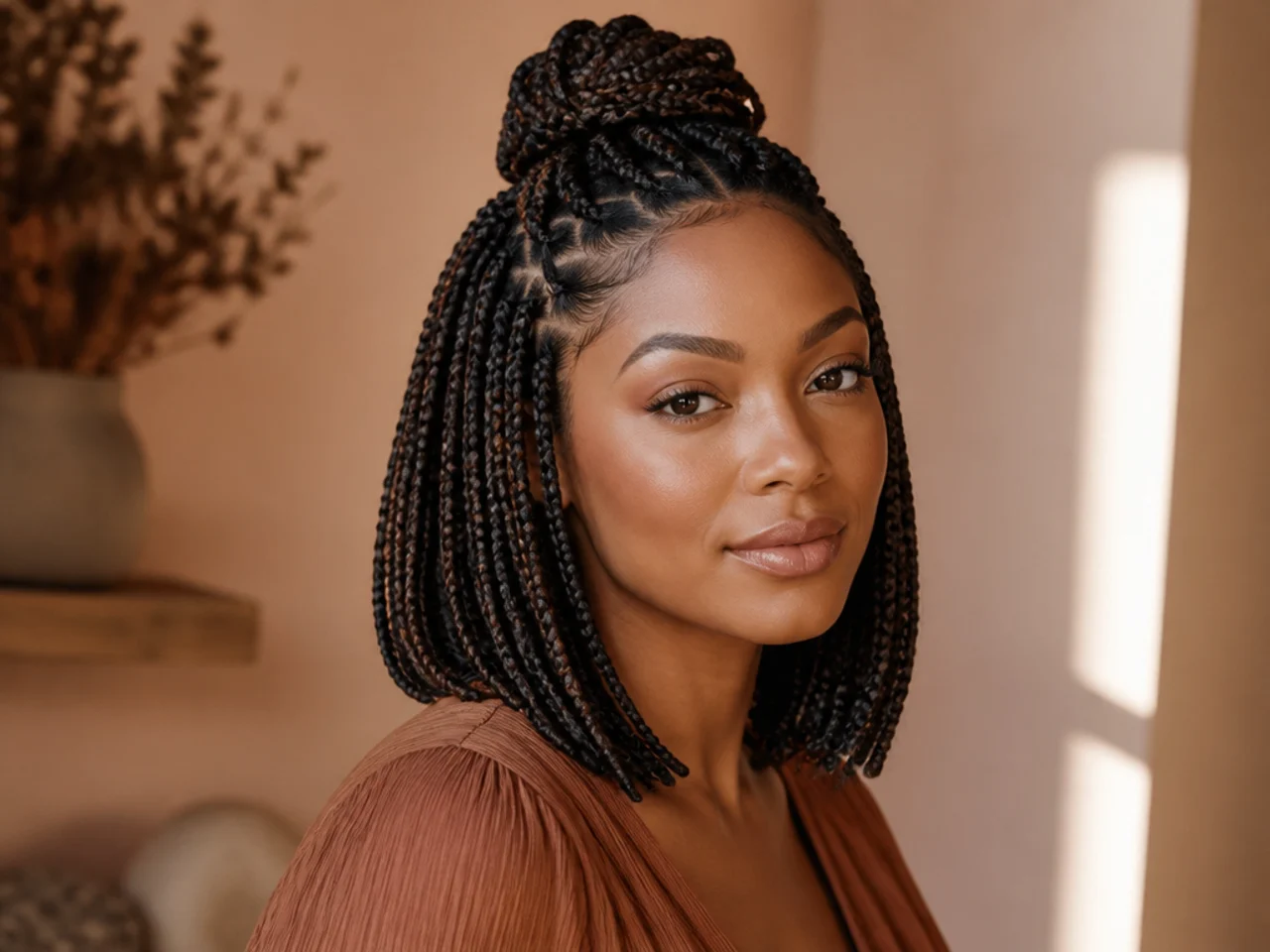 Medium braid bob worn half up