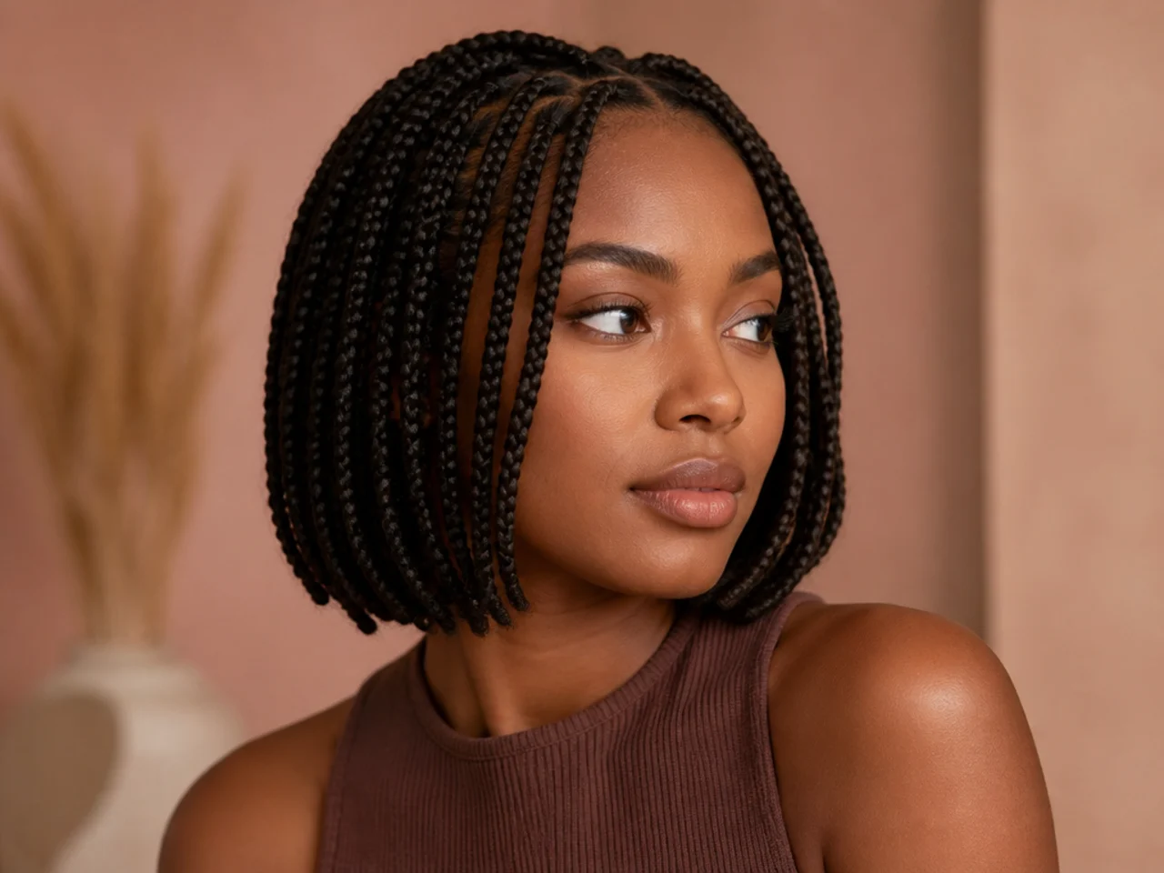 Jaw-length medium knotless braid bob