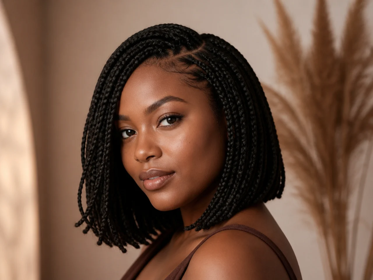 Medium braid bob with a deep side part