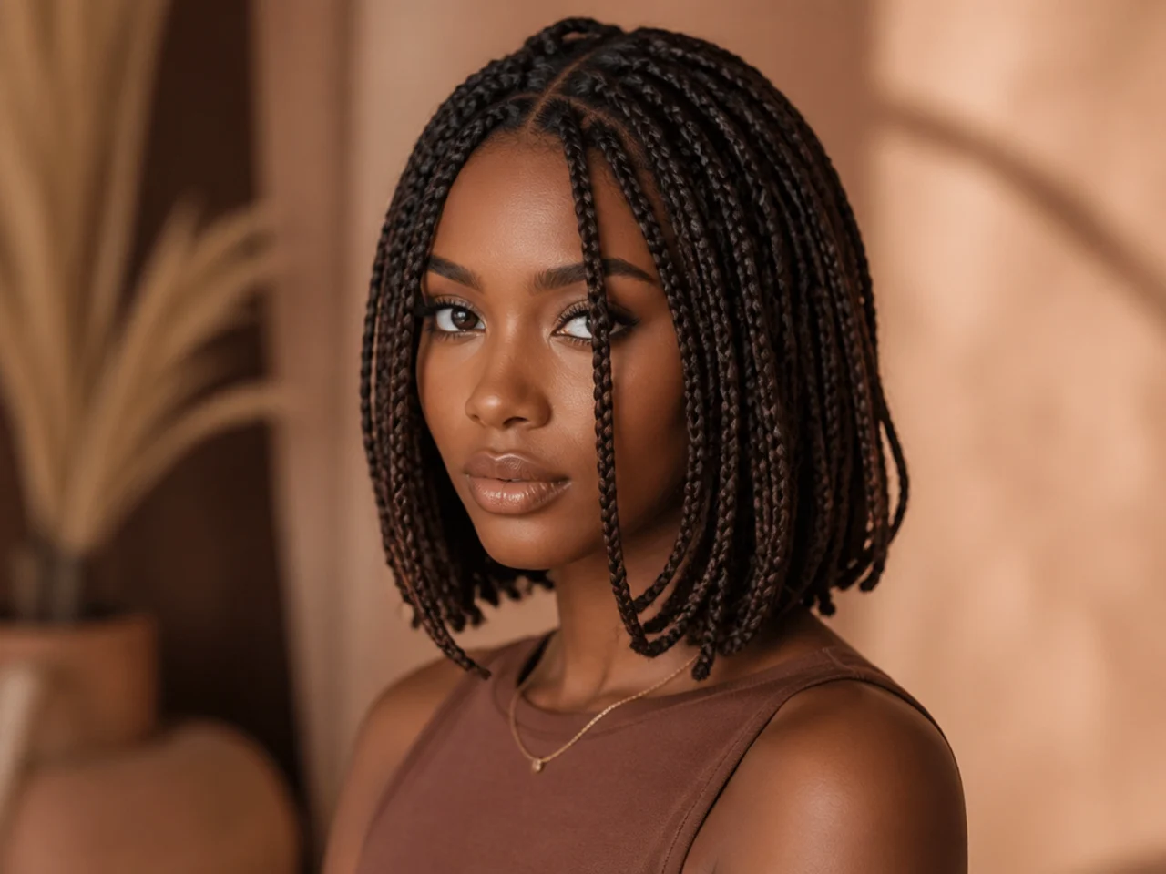Medium braid bob with face-framing pieces