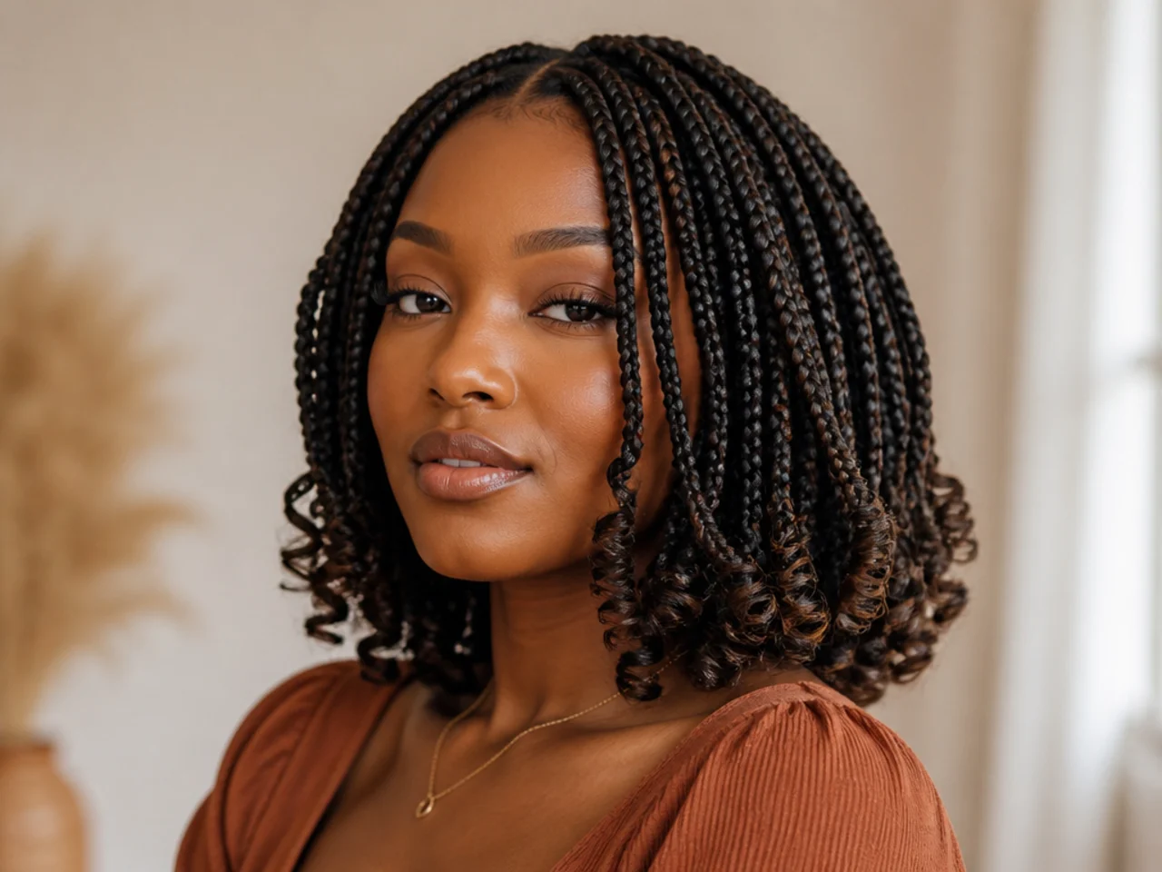 Medium braid bob with curled ends