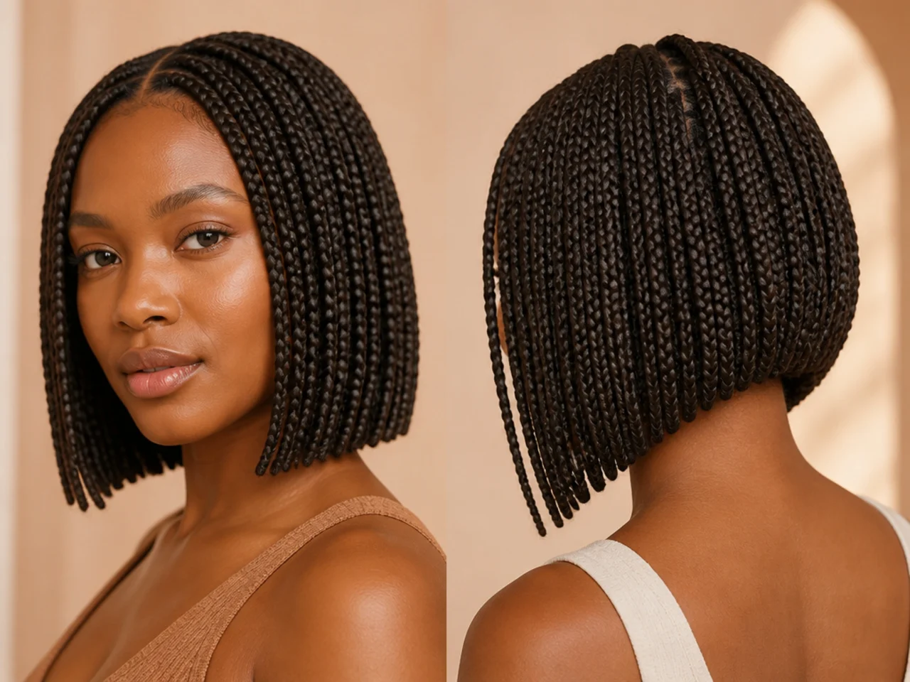 Blunt and graduated braid bob perimeters compared