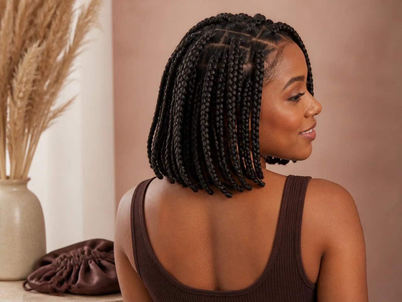 A satin bonnet laid out for a short braid style