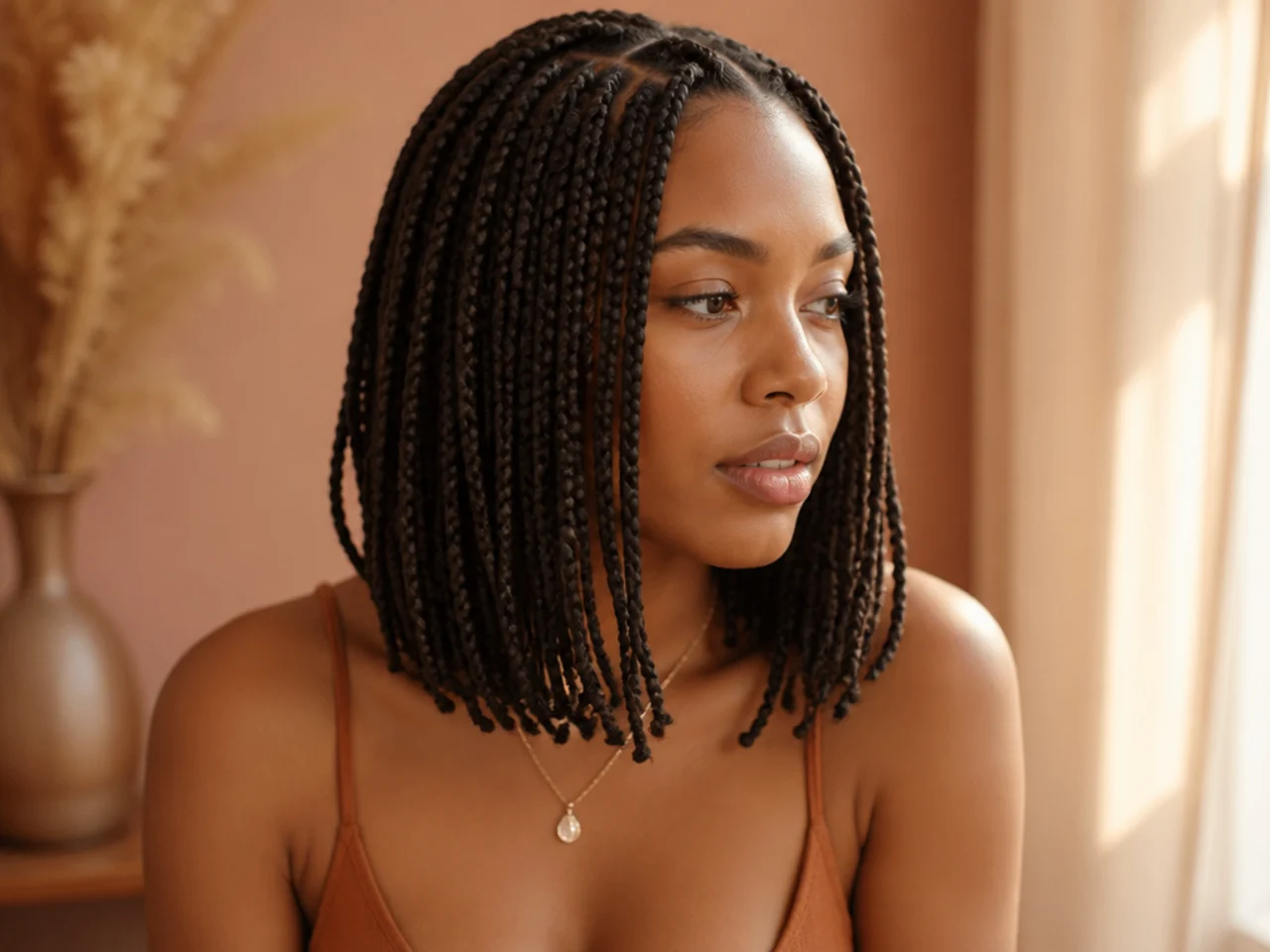 The softened perimeter of a medium braid bob
