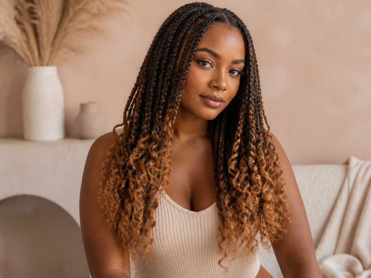 Medium braids with a lighter curl section