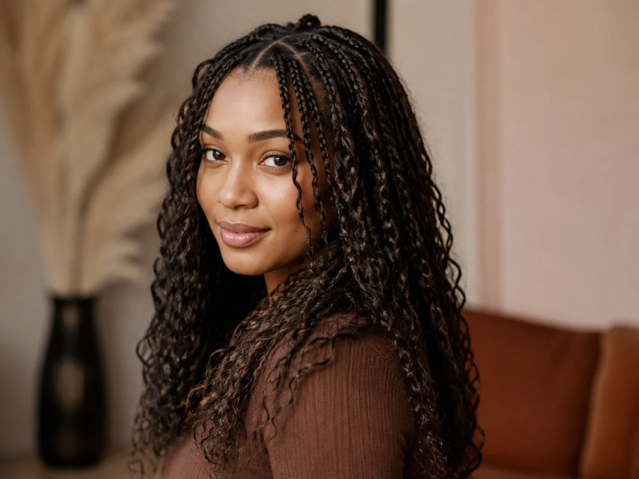 Curly medium braids at five weeks of wear