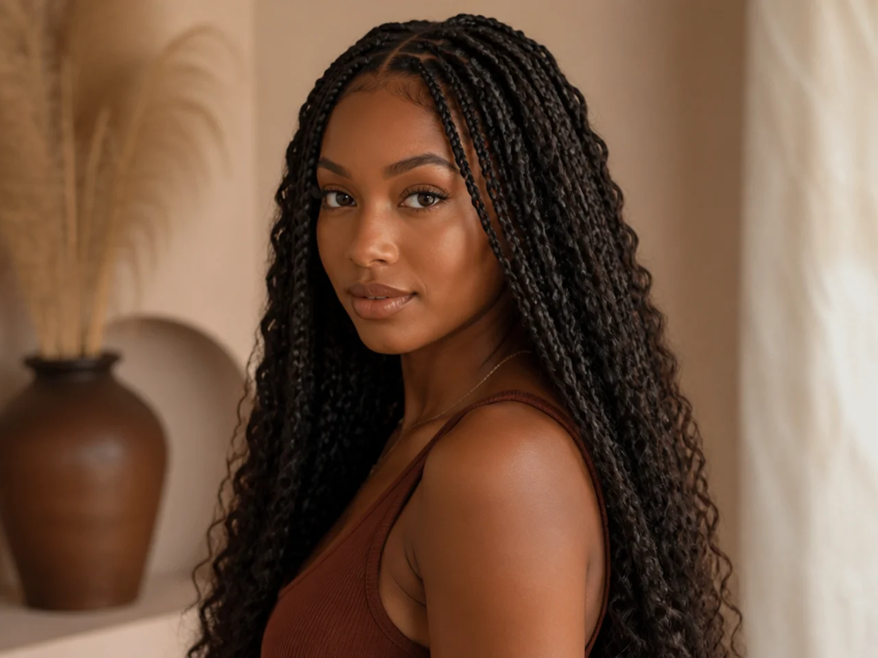 Deep wave medium knotless braids