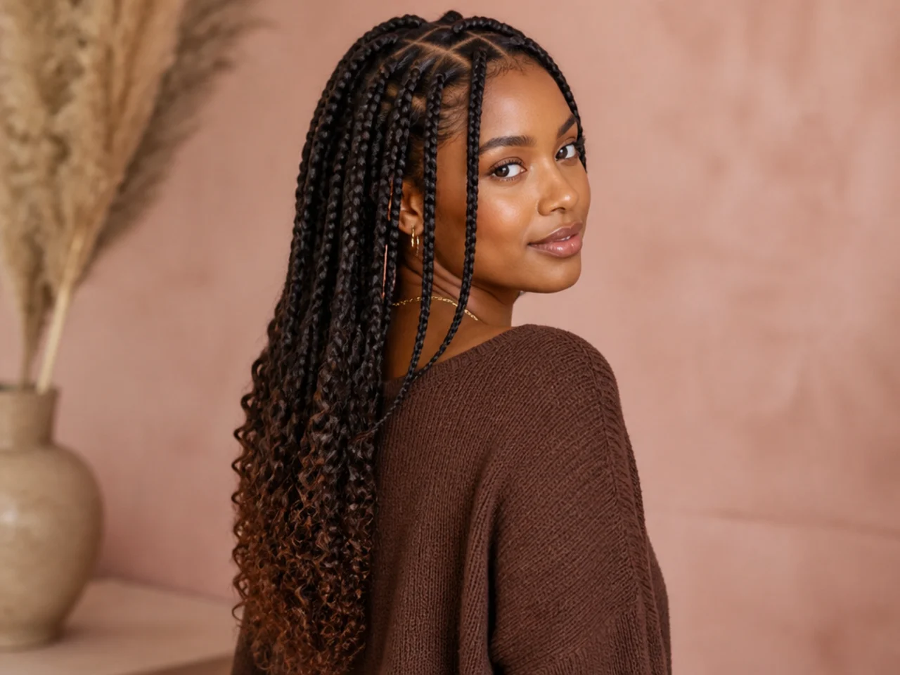 Medium braids with curl released only at the back