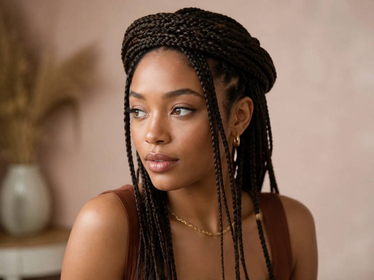 Medium braids wrapped around the crown