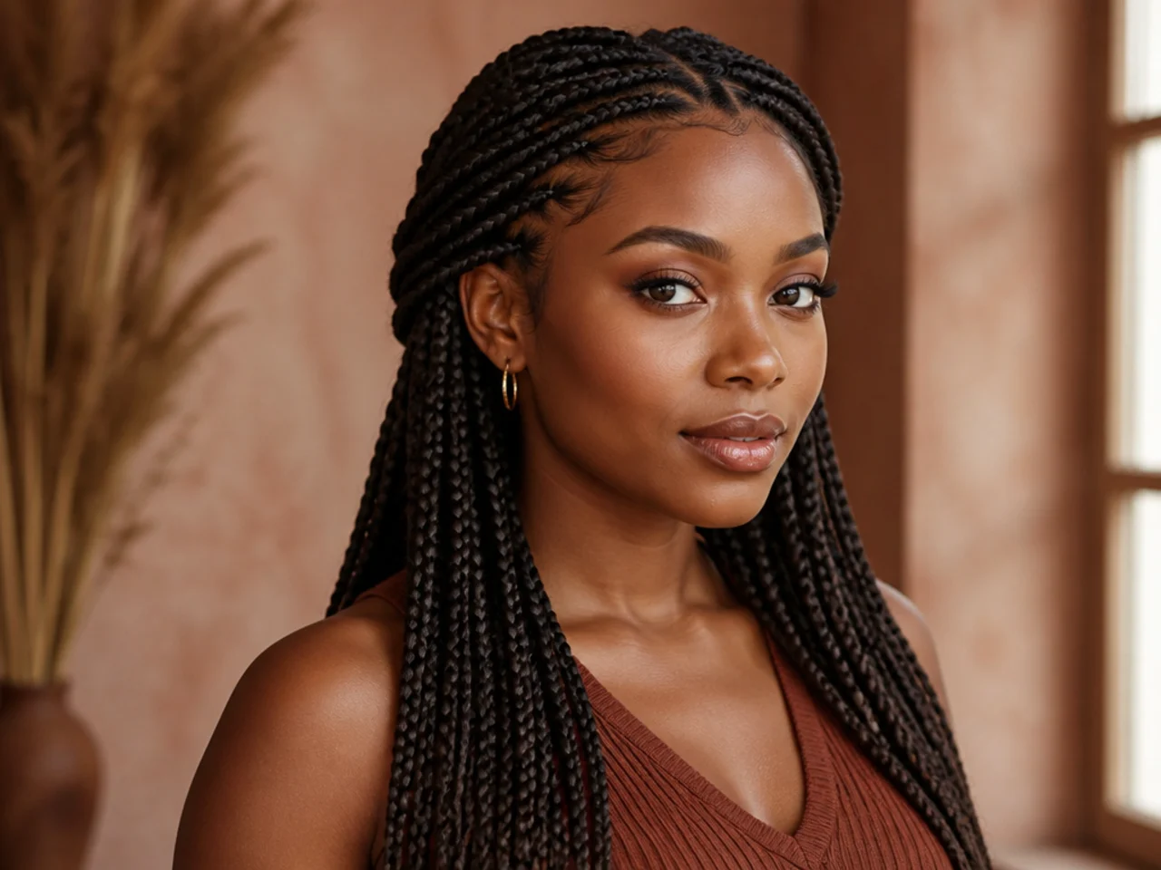 Front braids tucked behind the ears with the rest down