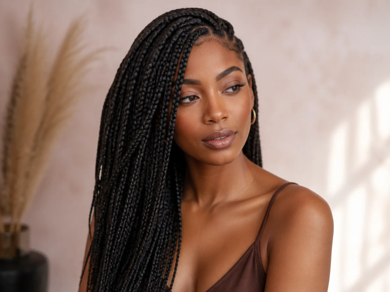Medium braids swept to one side