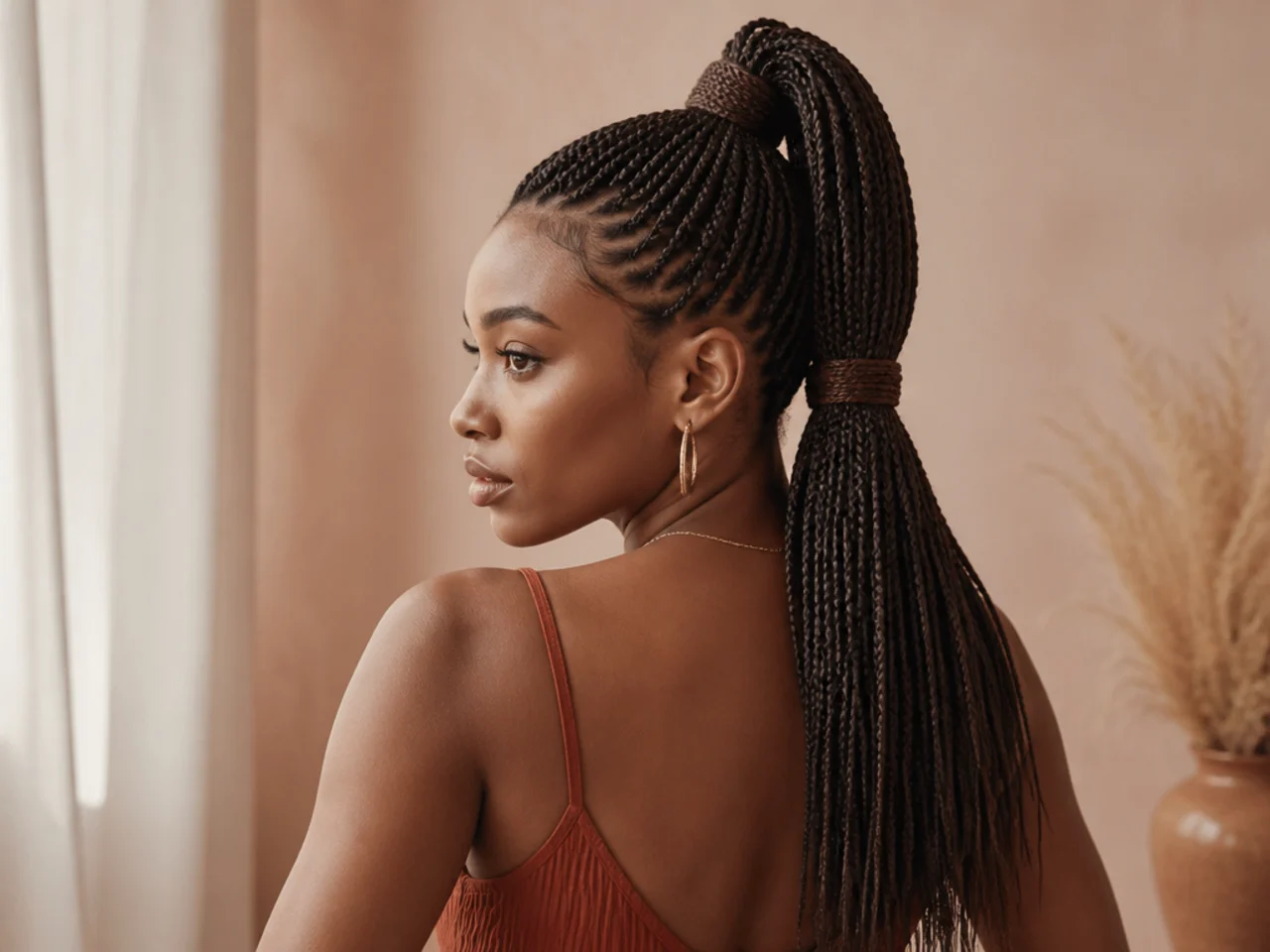 Medium braids gathered in two stages