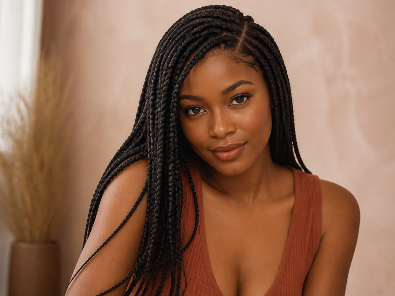 Medium braids with a soft off-centre part