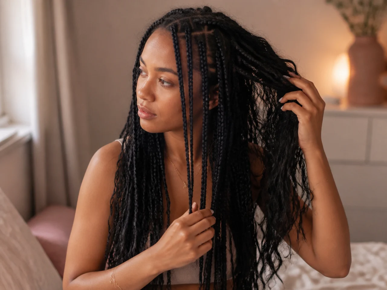 Medium braids being taken down slowly across an evening