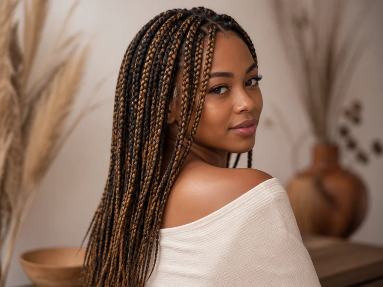Medium braids with caramel highlights