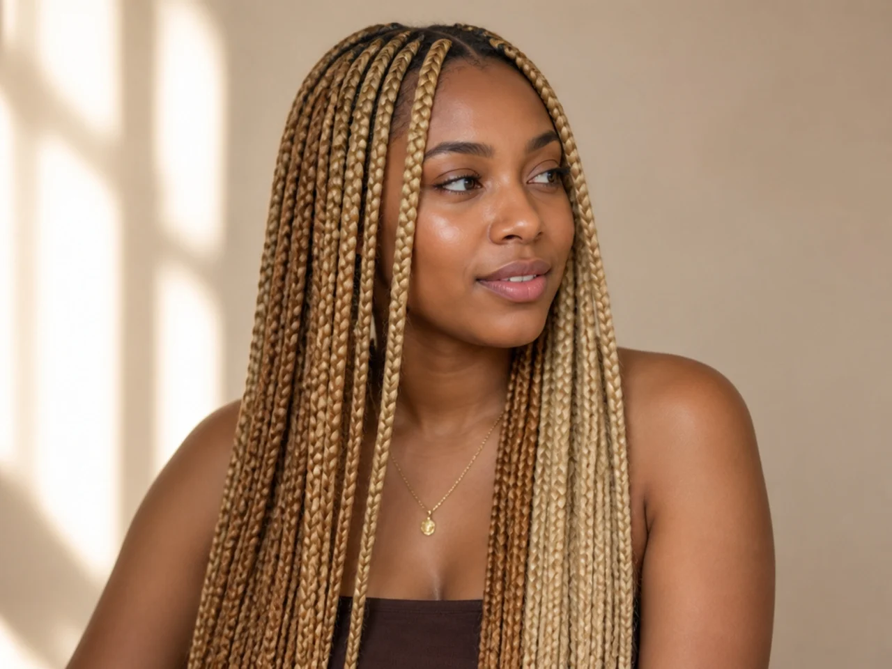 Blonde medium braids showing a dye lot mismatch