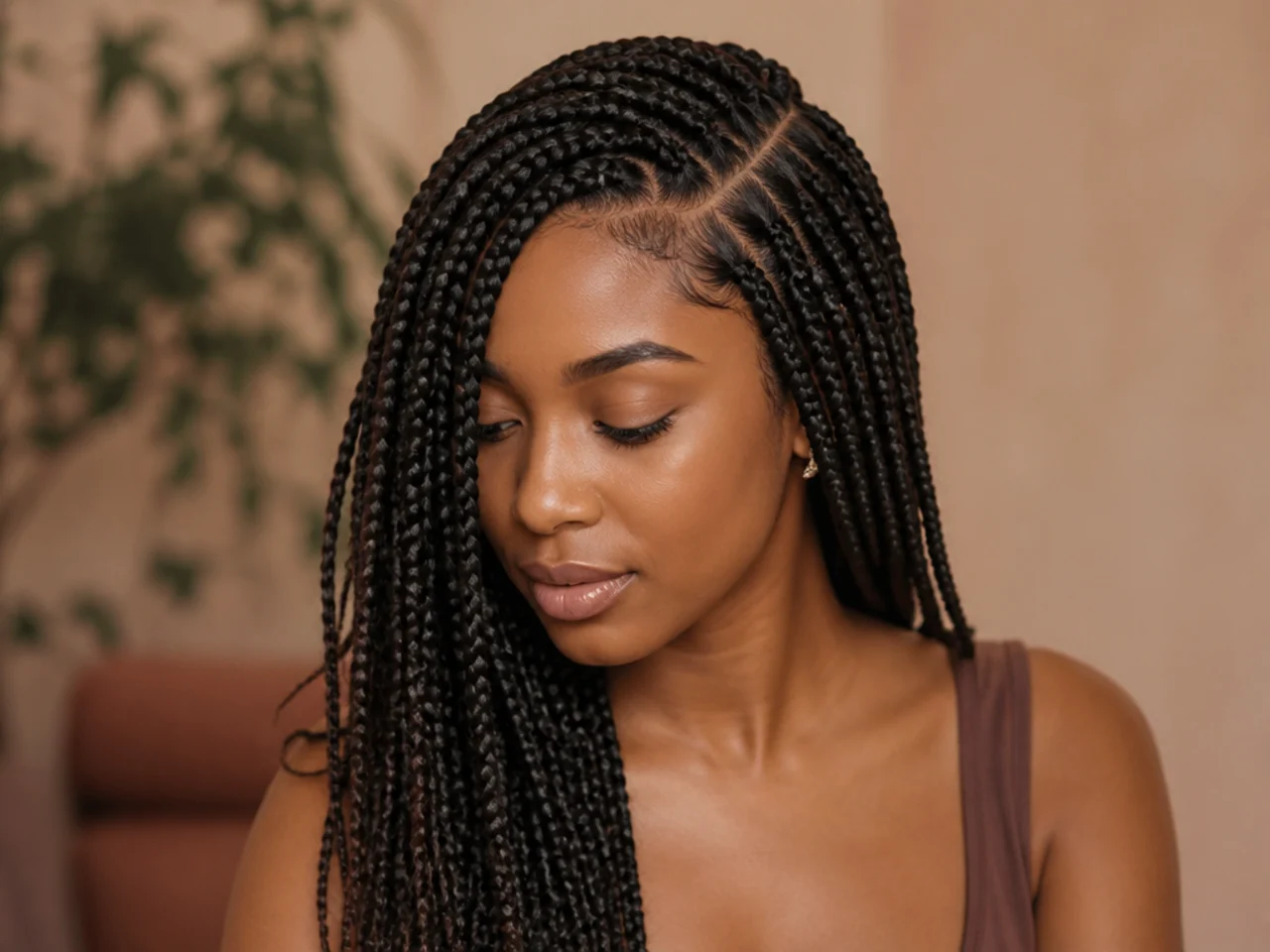 Medium braids with a deep side part