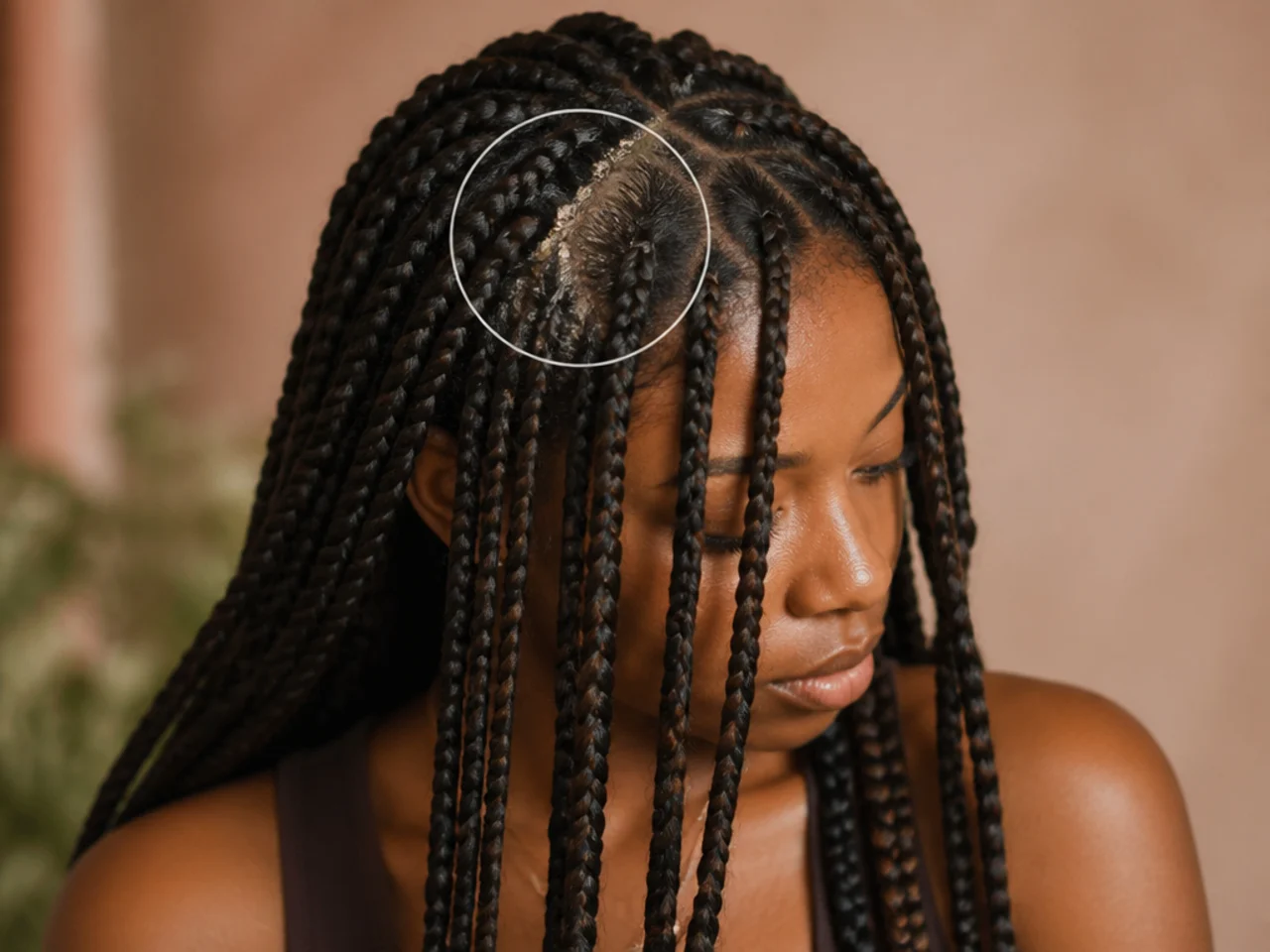 Matted shed hair at the root of an overworn braid