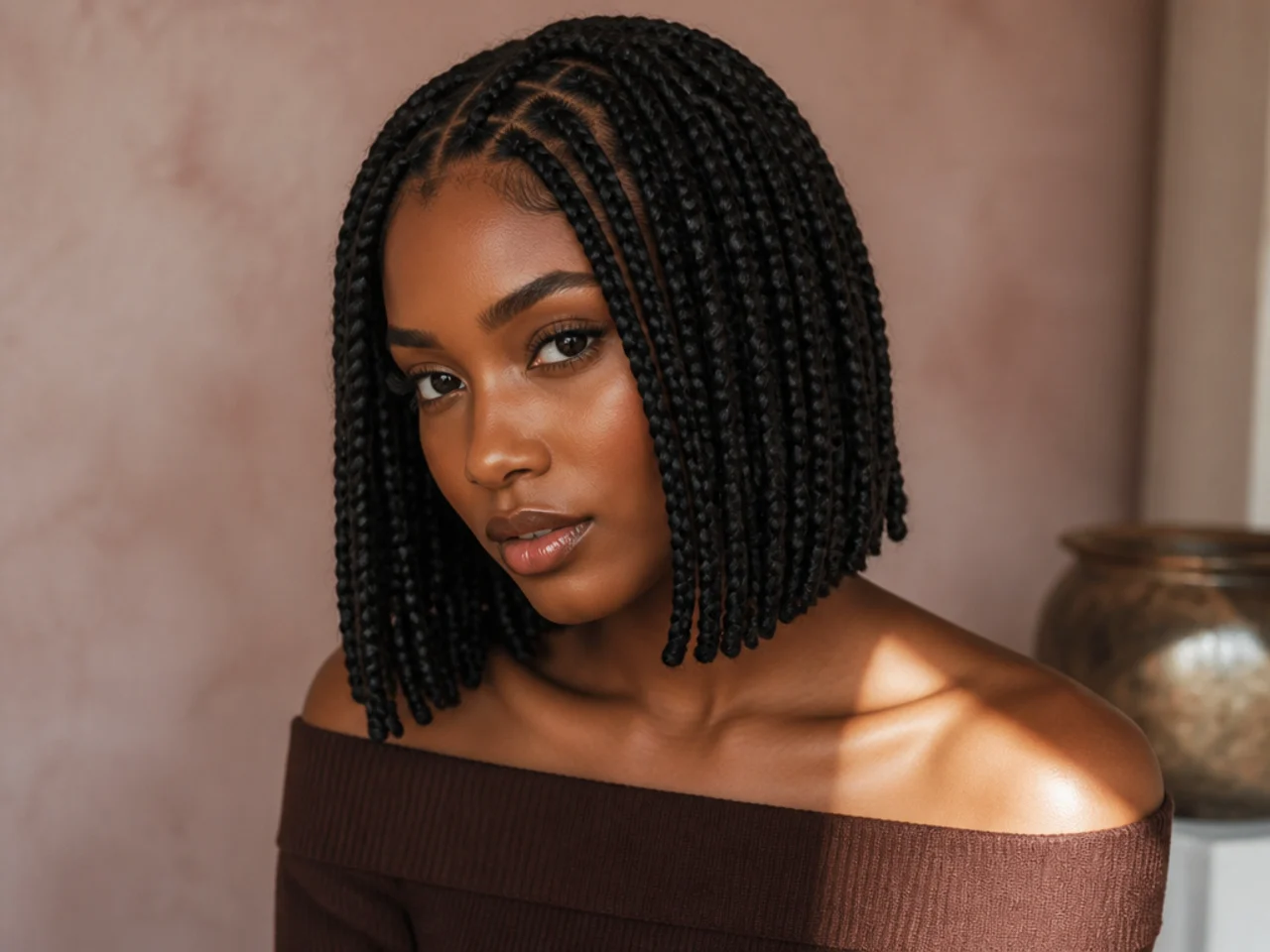Medium knotless braids cut into a bob