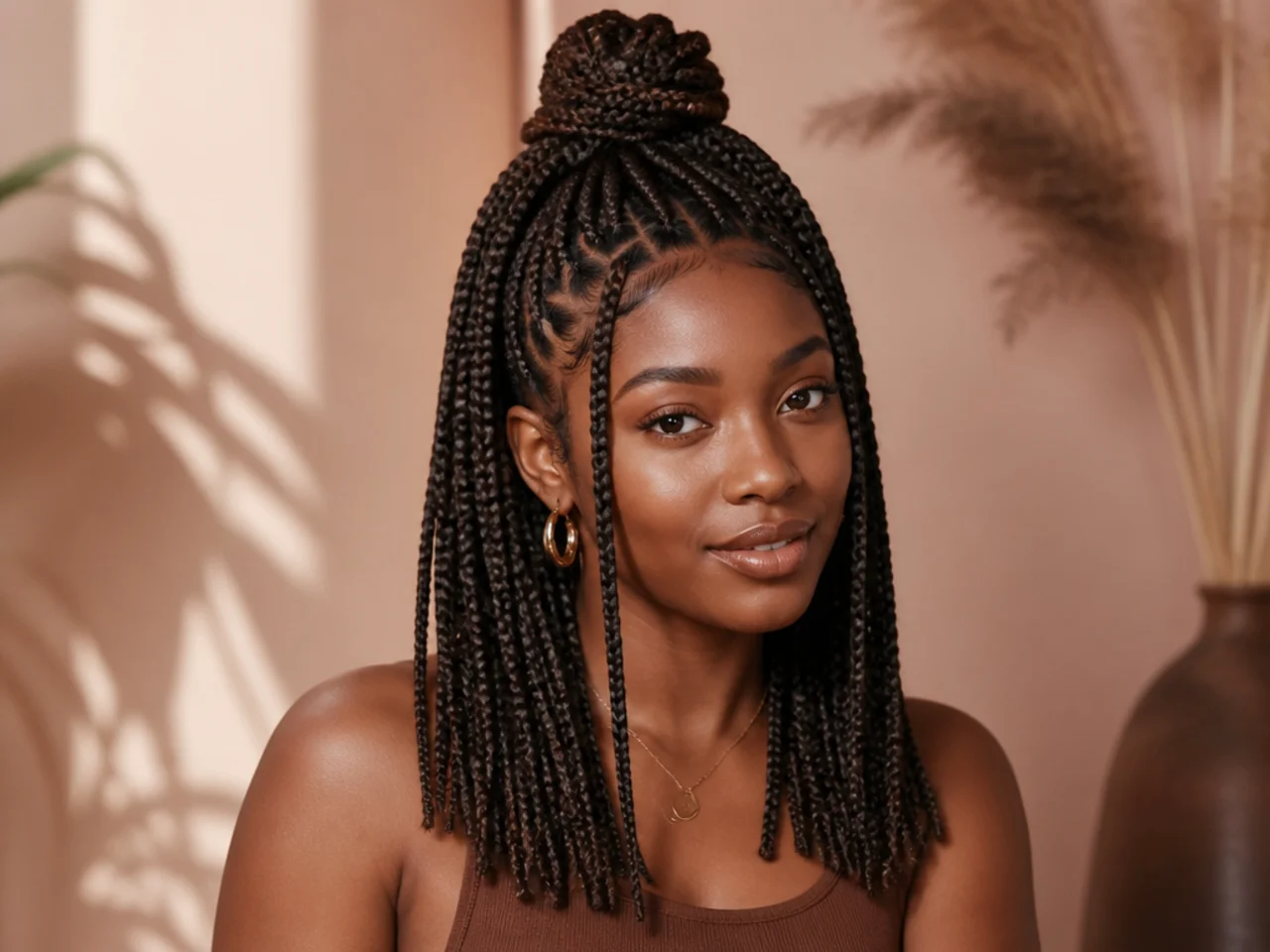 Medium knotless braids worn half up