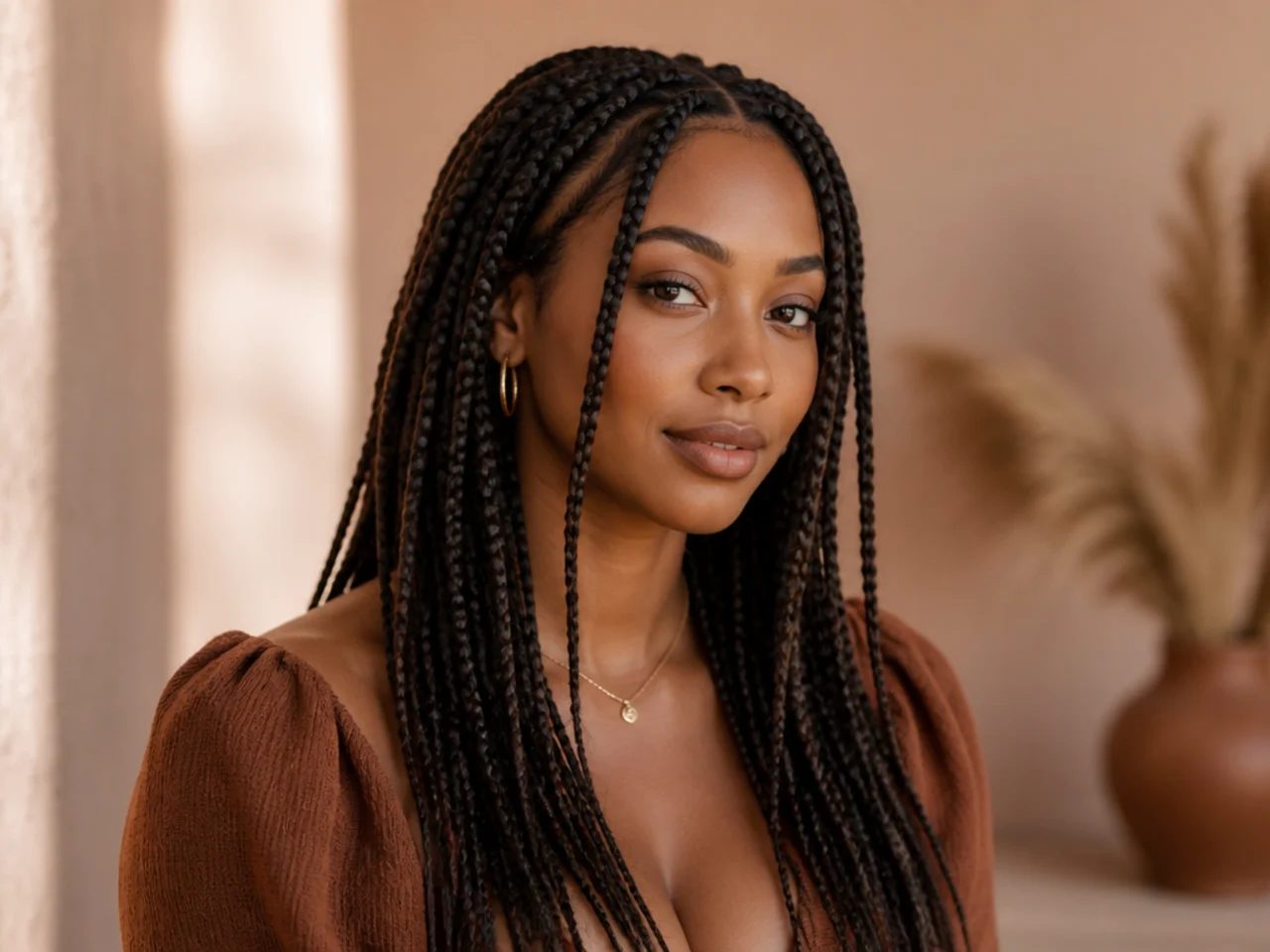 Medium knotless braids with face-framing pieces