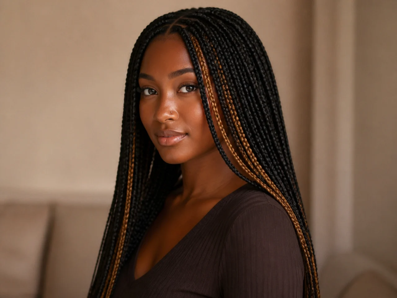 Medium knotless braids with hidden peekaboo colour