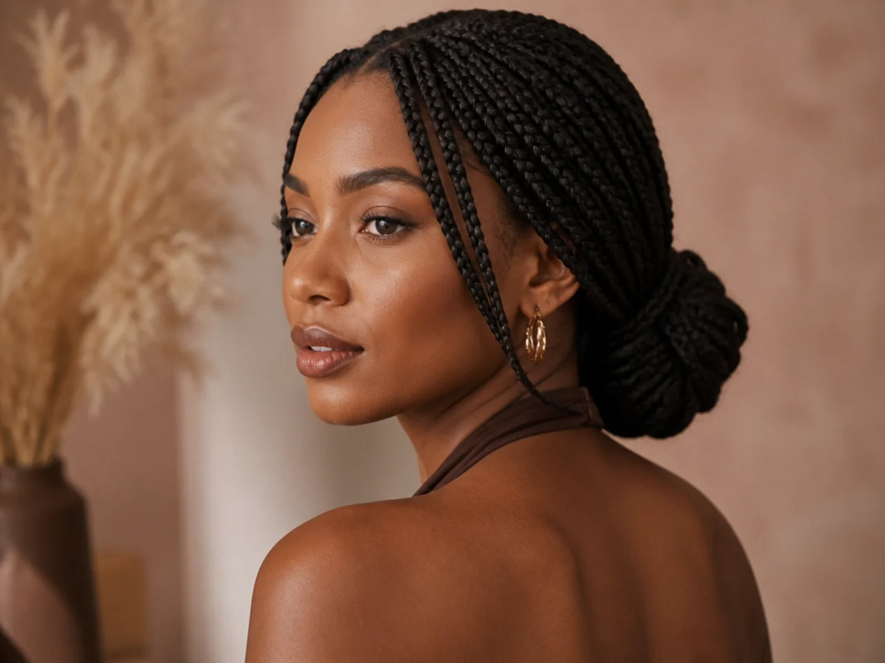 Medium knotless braids coiled into a low bun
