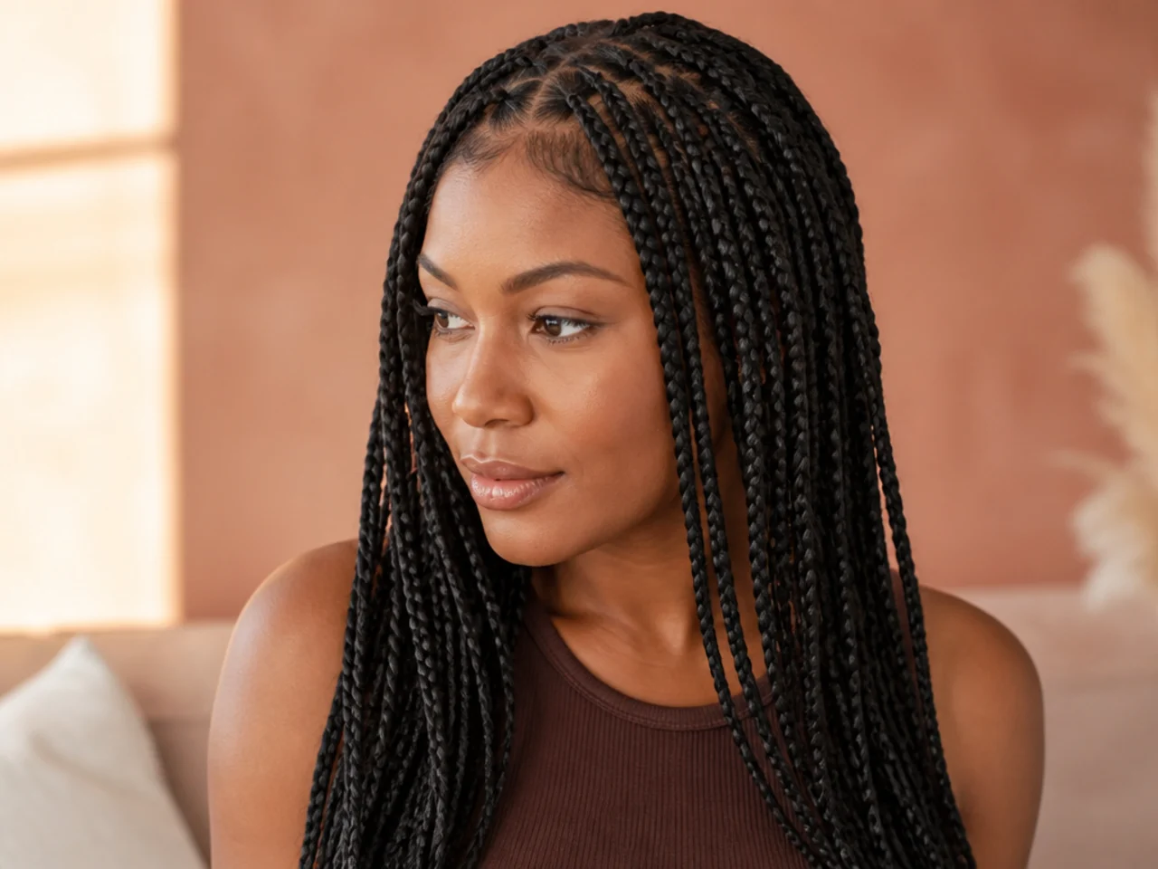 Medium knotless braids at seven weeks of wear